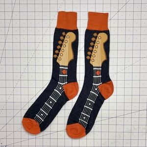 Men’s Guitar Design Black and Orange Socks